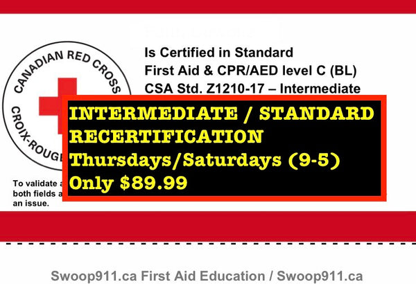 RECERTIFICATION for INTERMEDIATE / STANDARD First Aid w/CPR/AED C Course (blended)