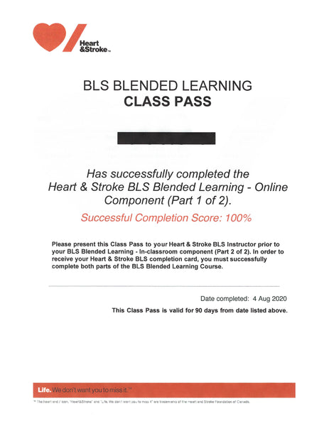 BLS (HCP) Provider Course or BLS RECERT Course (BLENDED)